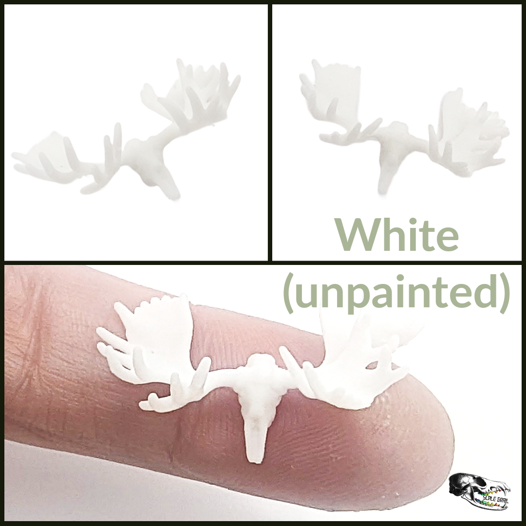 Moose skull replica, 1:48 scale miniature cranium for fairy garden, dioramas, dollhouses, art craft supply, realistic resin insert (1 skull)