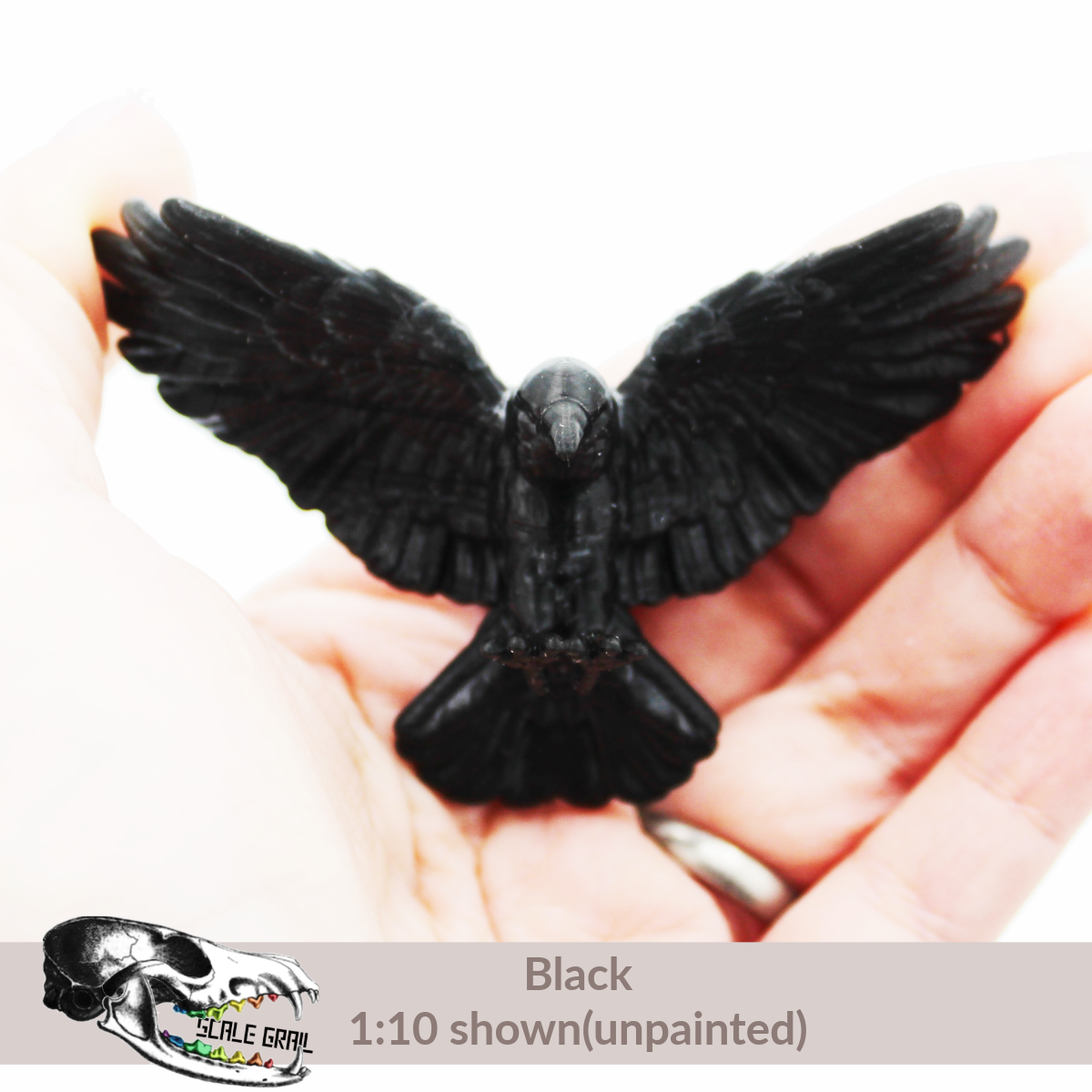 Raven - Landing miniature bird for dollhouse and diorama collectible by The Scale Grail