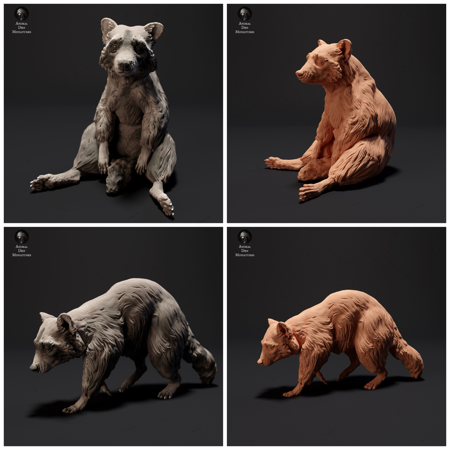 1:24 scale Raccoon - 1:24 Scale miniature for dollhouse, diorama, art craft supplies, realistic animal figurines miniature — made in NC, USA