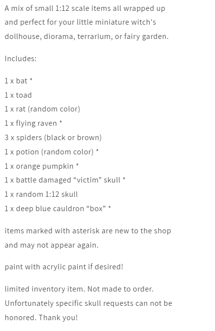 Halloween Gift Box - 1:12 Scale Twelve small variety items for your mini witch scenes