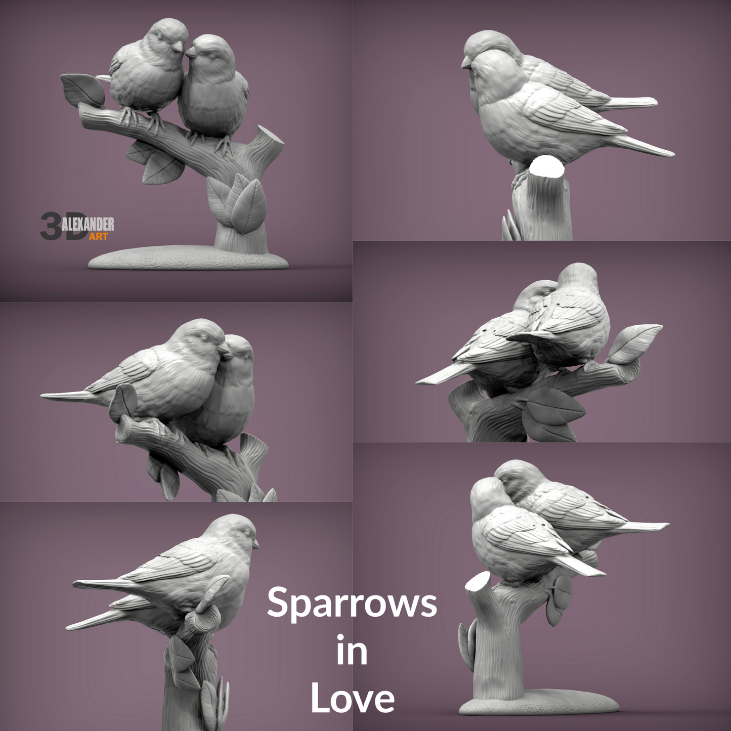 Miniature sparrow bird Figurines 1:12 Scale woodland garden Mini for Dollhouse, Diorama, Art Craft Supplies by Alexander Kuzmenko - 2 birds