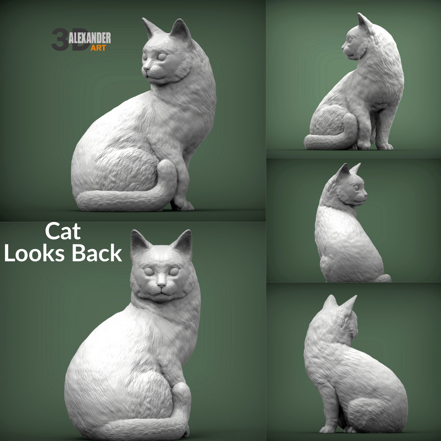 1:12 scale Black Cat - 1:12 Scale Sleeping Cat (Alexander3dart) miniature — made in NC, USA