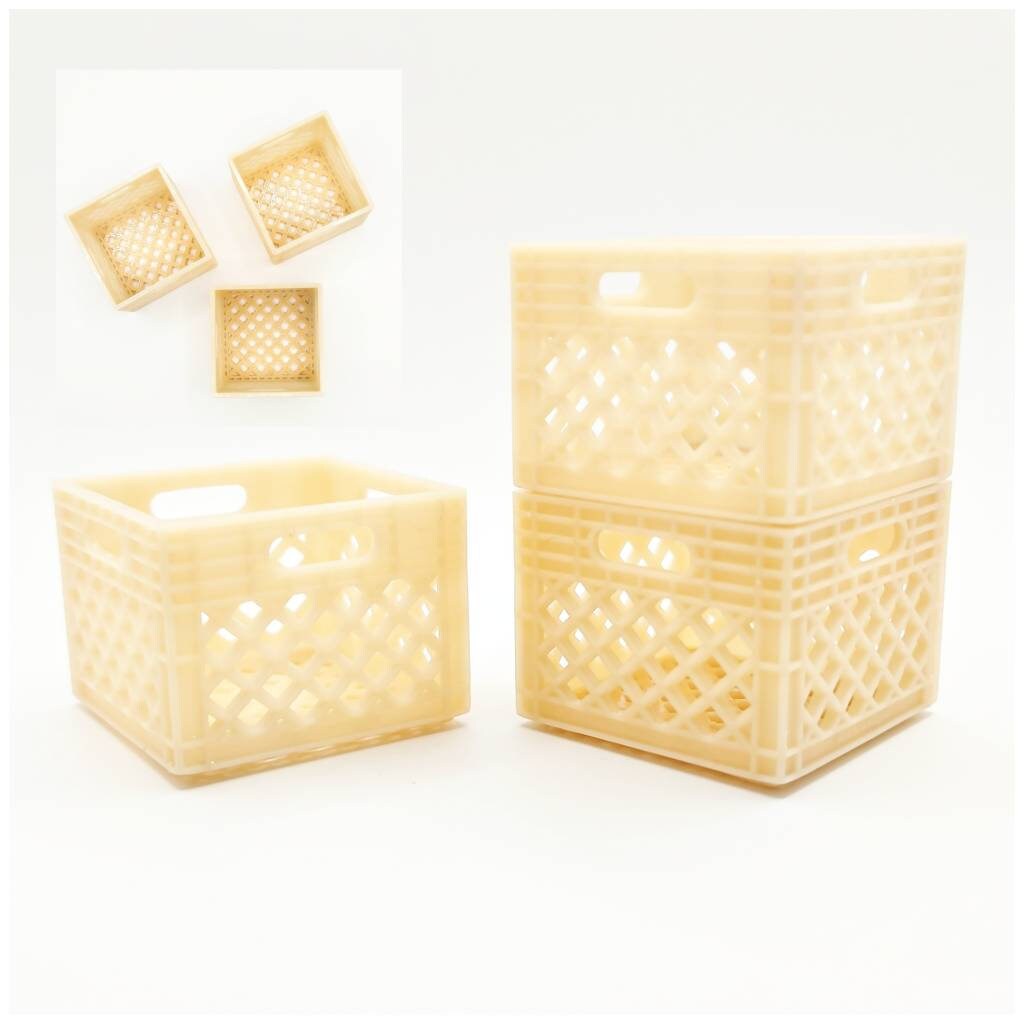 Stacking Record Crate / Milk Crates 1:12 Scale for Dollhouse, Action Figures, Miniature Scenery - Set of 3