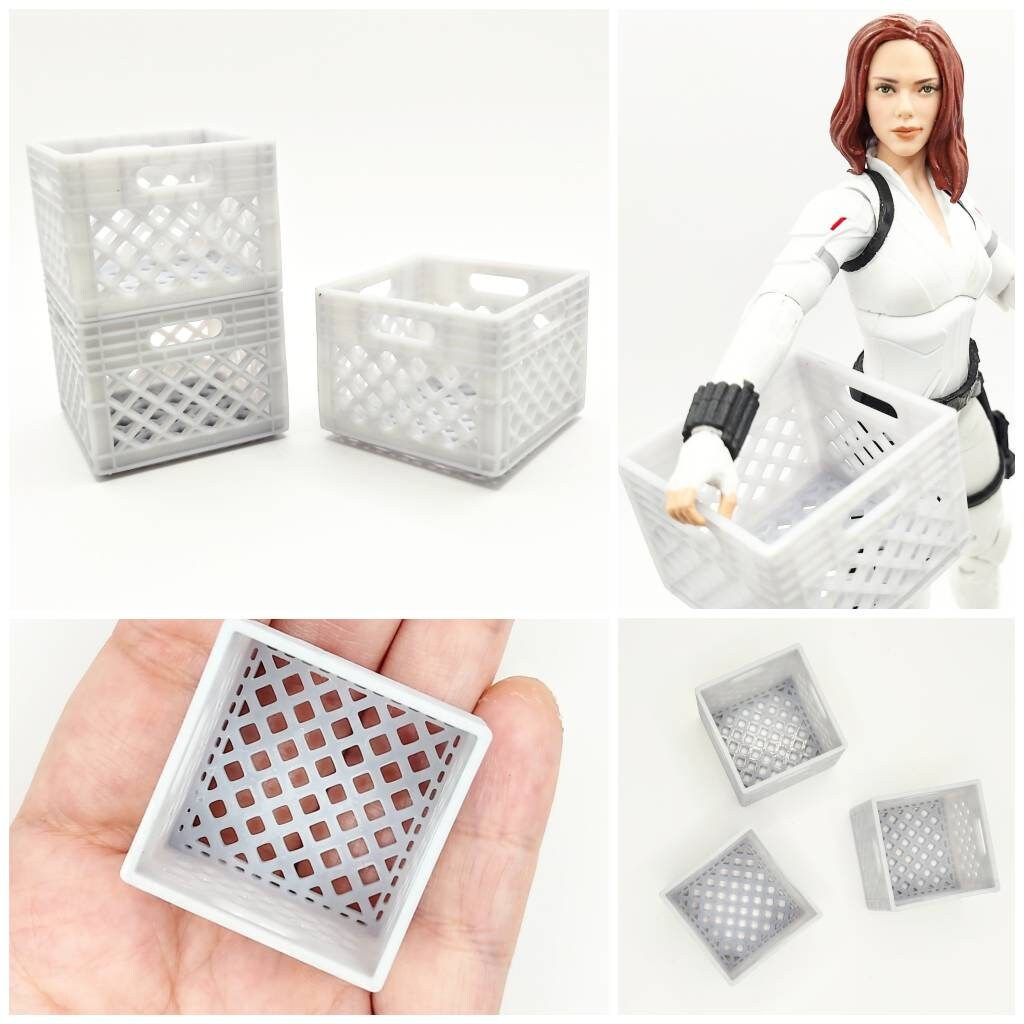 Stacking Record Crate / Milk Crates 1:12 Scale for Dollhouse, Action Figures, Miniature Scenery - Set of 3