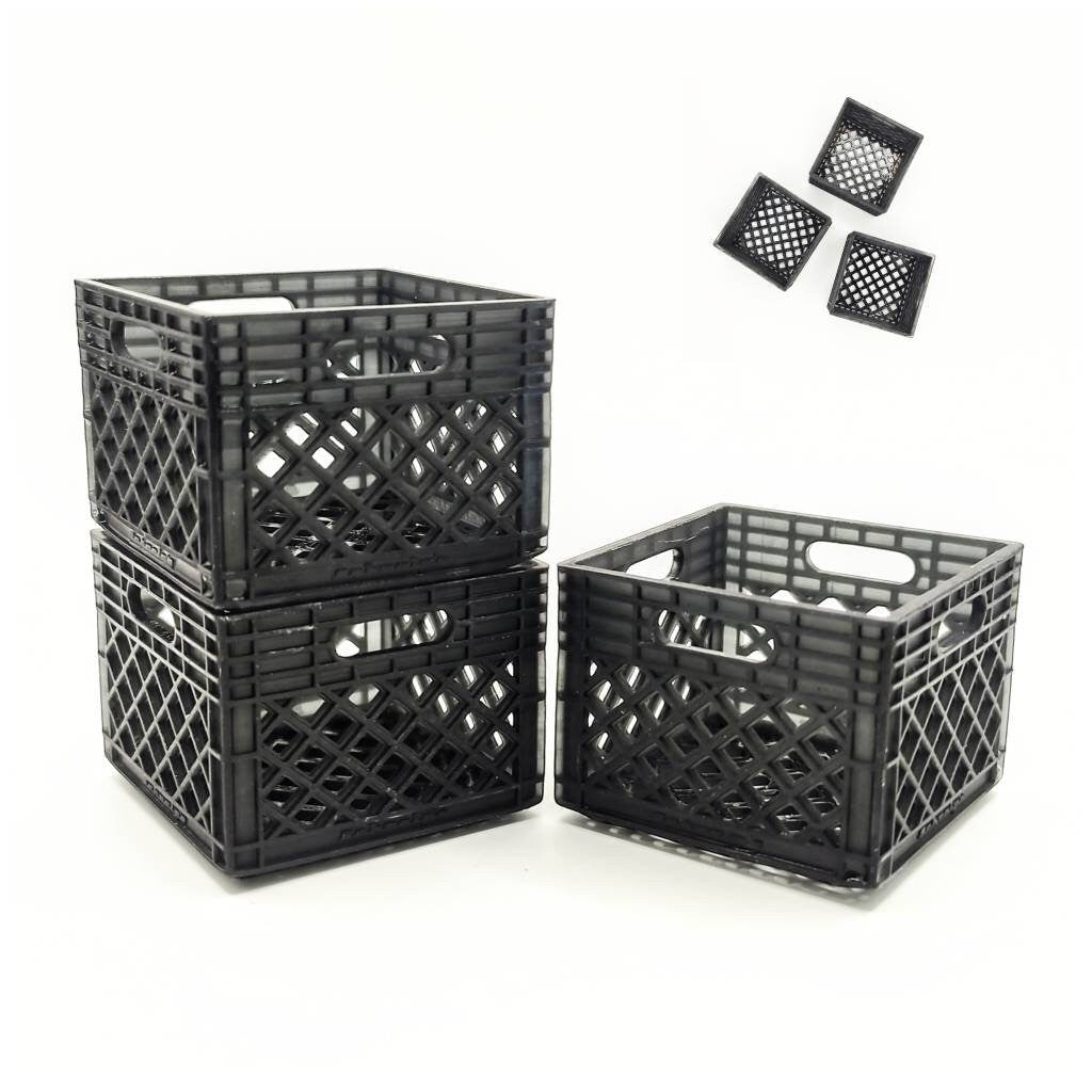 Stacking Record Crate / Milk Crates 1:12 Scale for Dollhouse, Action Figures, Miniature Scenery - Set of 3