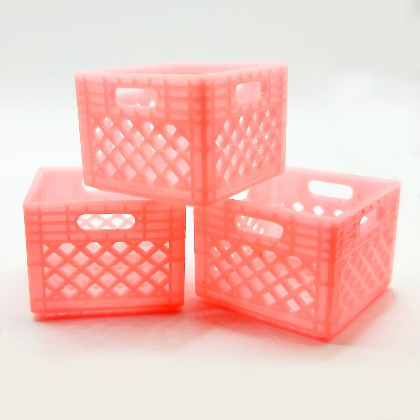 Stacking Record Crate / Milk Crates 1:12 Scale for Dollhouse, Action Figures, Miniature Scenery - Set of 3