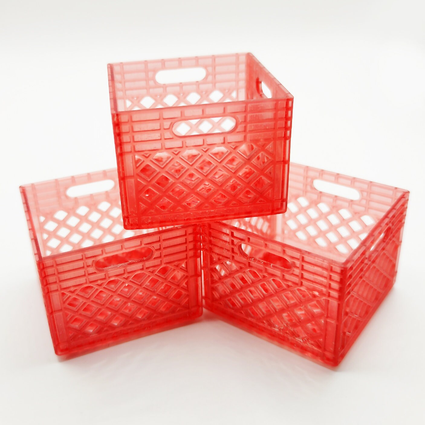 Stacking Record Crate / Milk Crates 1:12 Scale for Dollhouse, Action Figures, Miniature Scenery - Set of 3