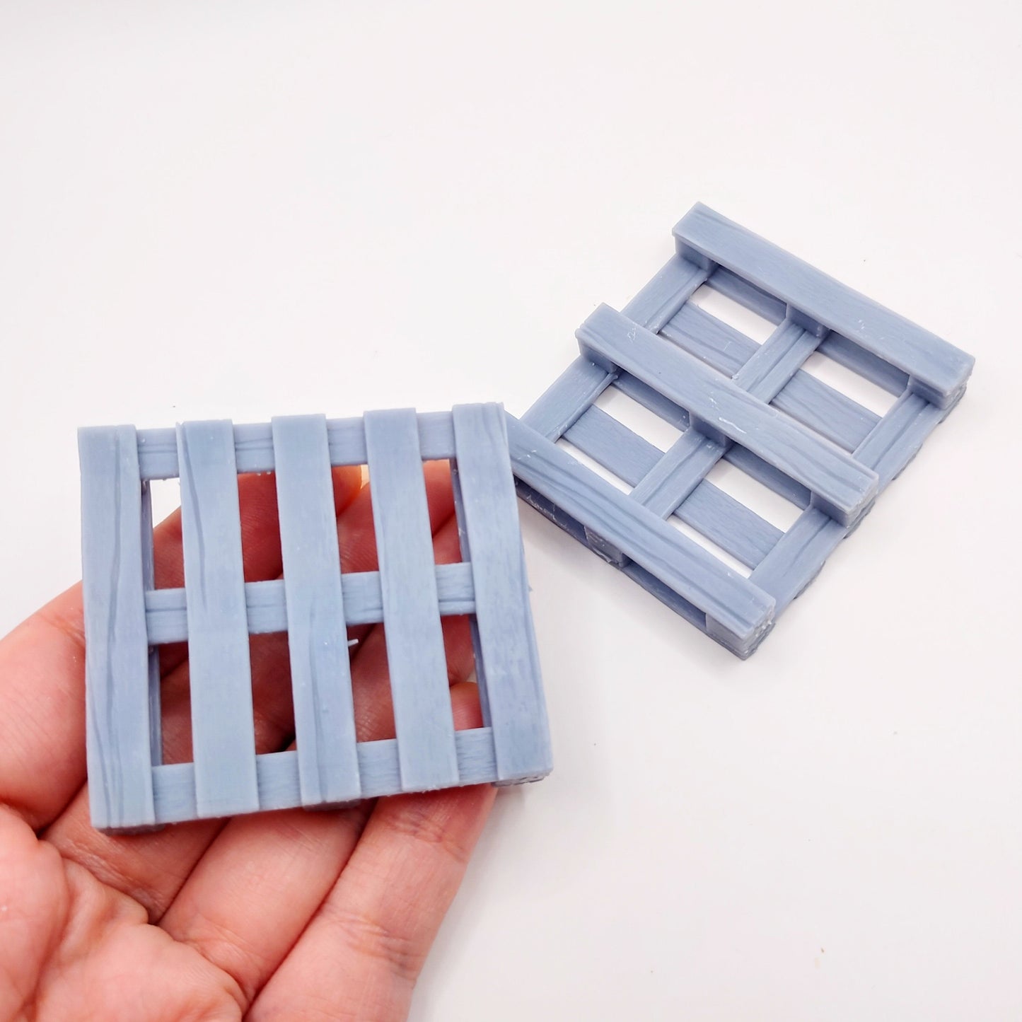 Faux Wood Pallet - 1:24 scale miniature realistic skid for garage warehouse action figure diorama landscape, dollhouse, craft (2 pallets)