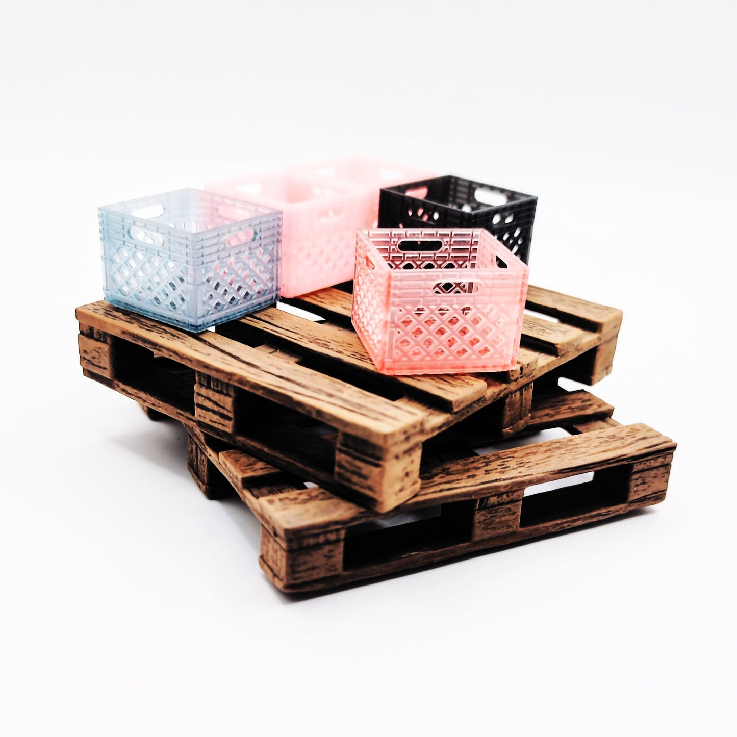 Faux Wood Pallet - 1:24 scale miniature realistic skid for garage warehouse action figure diorama landscape, dollhouse, craft (2 pallets)