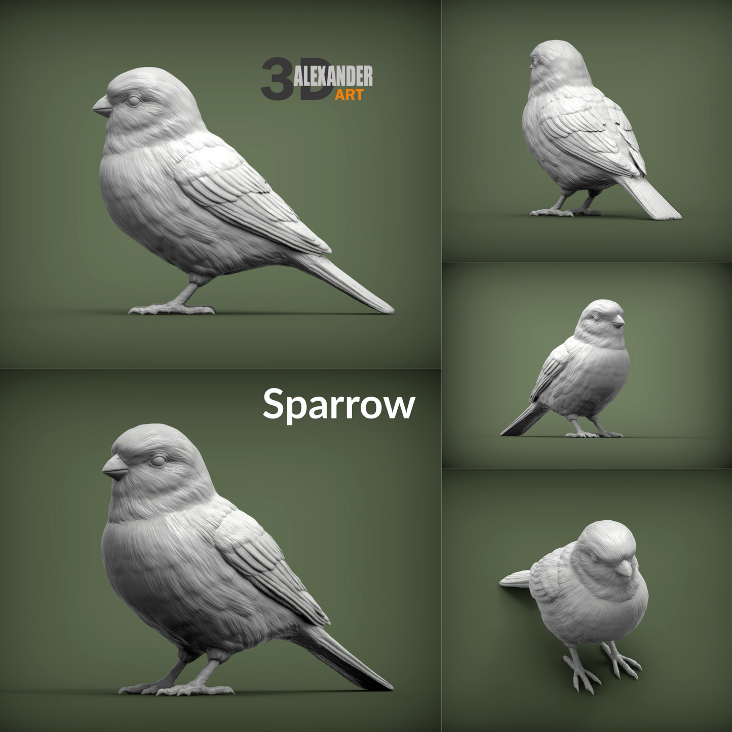 Miniature sparrow bird Figurines 1:12 Scale woodland garden Mini for Dollhouse, Diorama, Art Craft Supplies by Alexander Kuzmenko - 2 birds