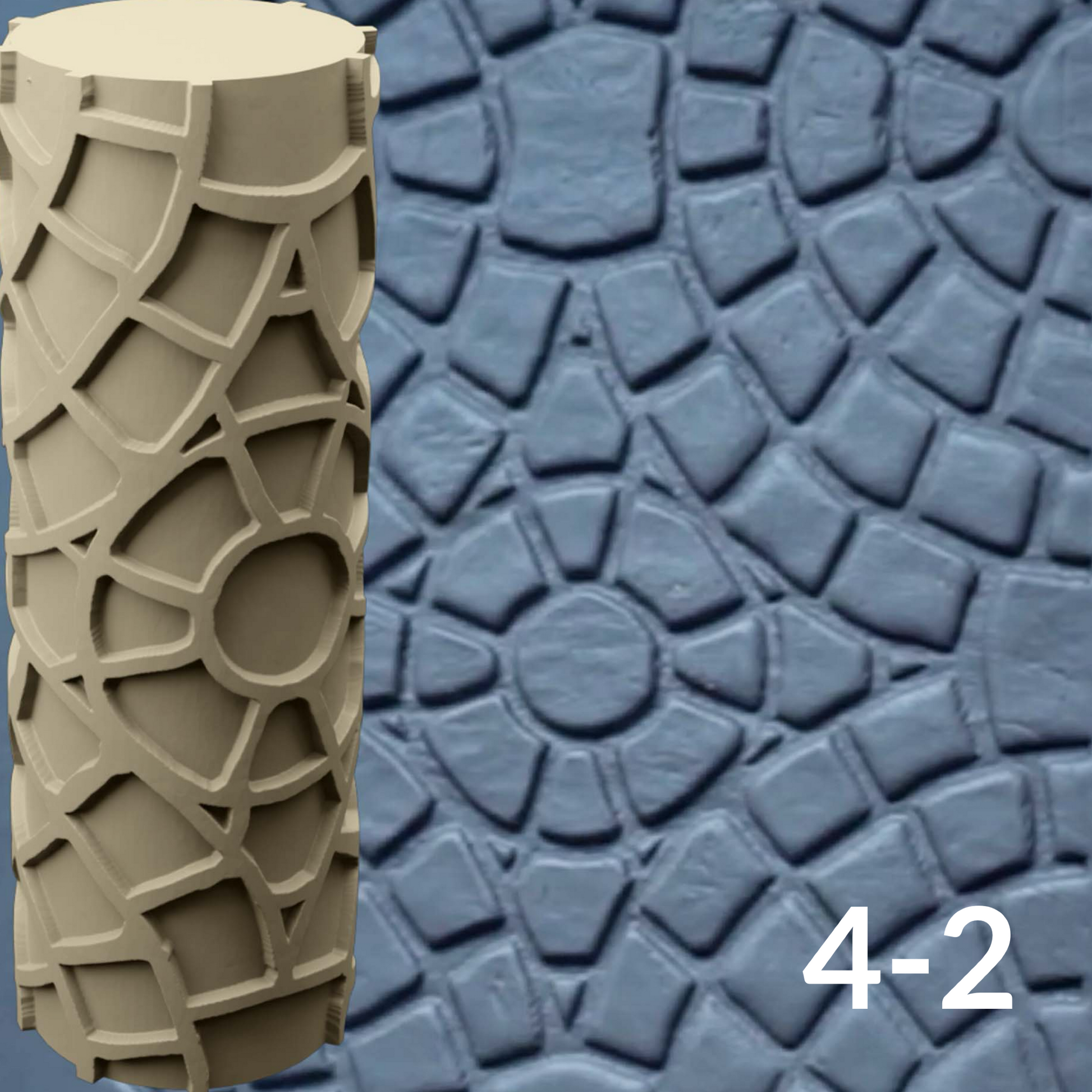 Cobblestone Texture Roller, 4 Inches Tall, Clay texture roller Seamless Design art craft diorama STL Loot Factory (Set 4) miniature side view — The Scale Grail