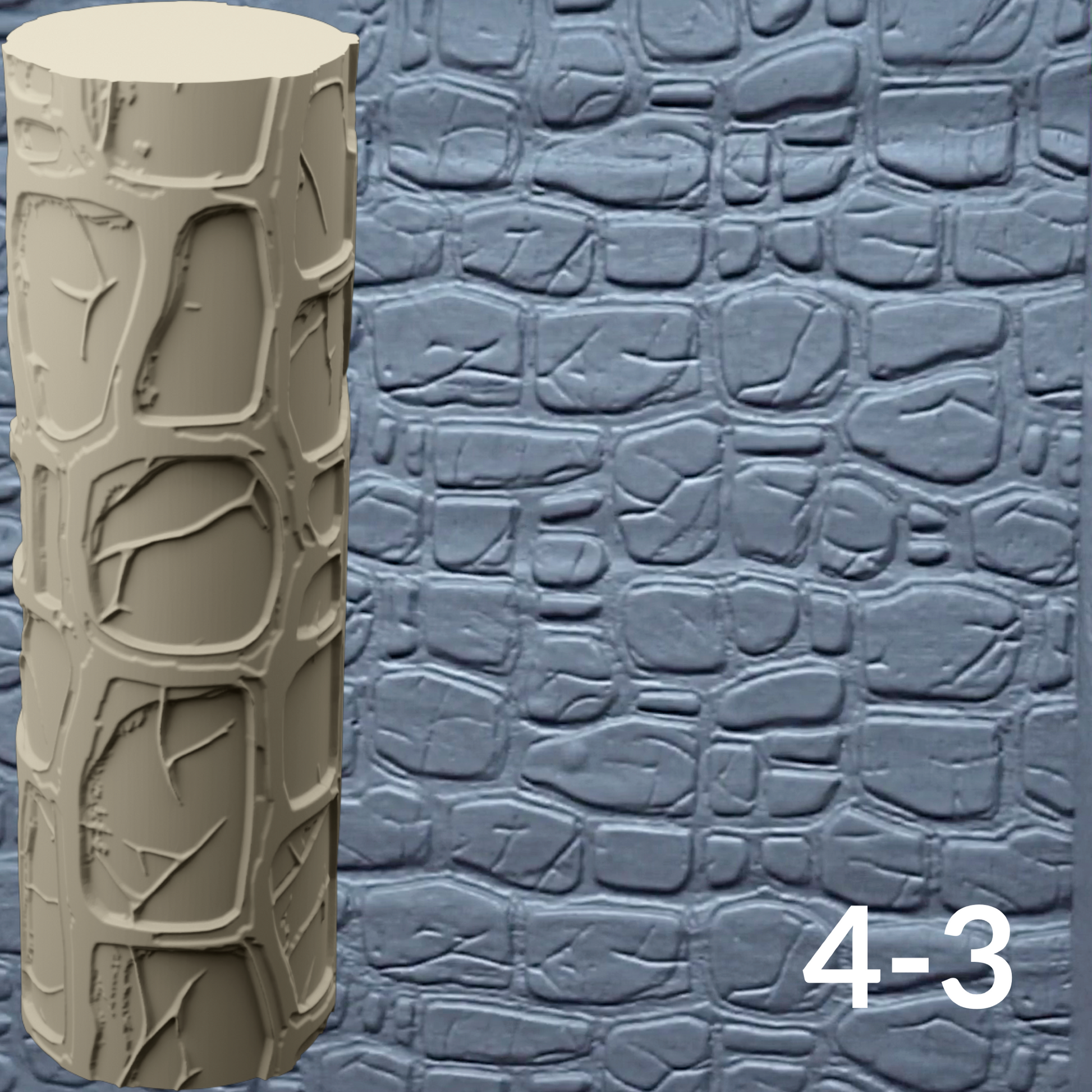 Cobblestone Texture Roller, 4 Inches Tall, Clay texture roller Seamless Design art craft diorama STL Loot Factory (Set 4) miniature — made in NC, USA