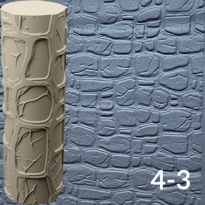 Cobblestone Texture Roller, 4 Inches Tall, Clay texture roller Seamless Design art craft diorama STL Loot Factory (Set 4) miniature — made in NC, USA