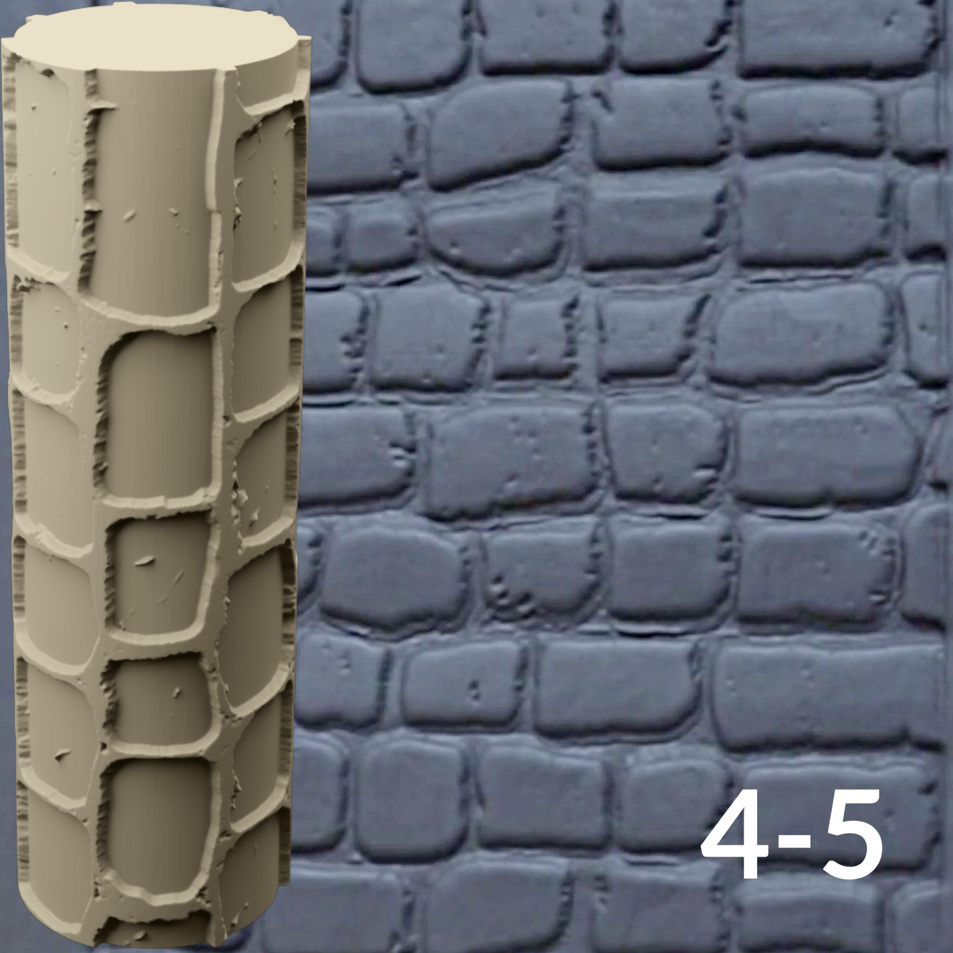 Cobblestone Texture Roller, 4 Inches Tall, Clay texture roller Seamless Design art craft diorama STL Loot Factory (Set 4) miniature — made in NC, USA