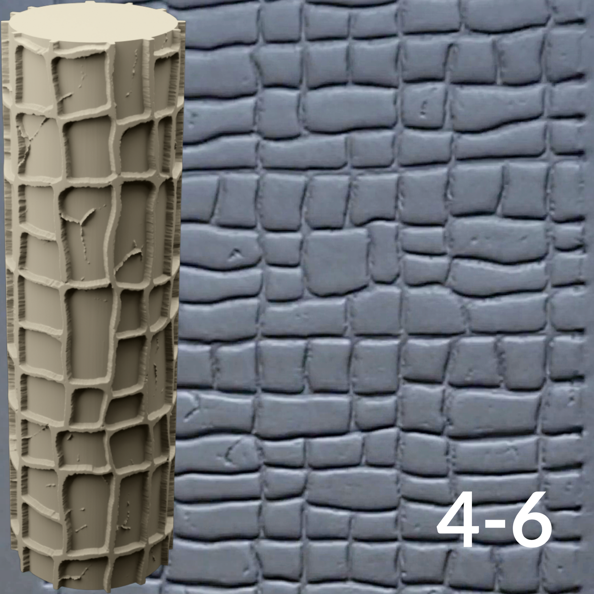 Cobblestone Texture Roller, 4 Inches Tall, Clay texture roller Seamless Design art craft diorama STL Loot Factory (Set 4) miniature — made in NC, USA
