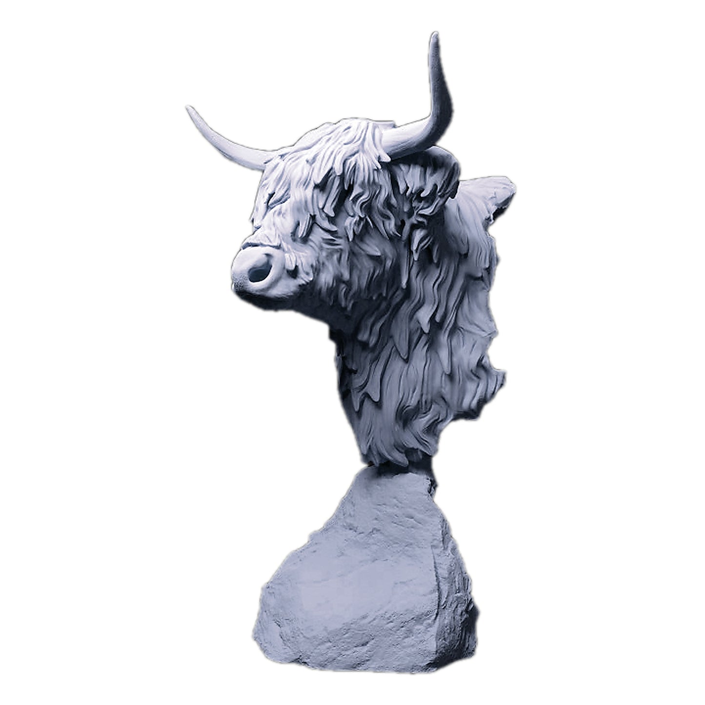 1:12 scale Highland Cow Bust | Animal Den Miniatures miniature detail view — 3D printed resin