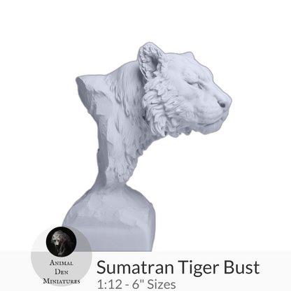 Sumatran Tiger Bust by Animal Den Miniatures – 25 mm, 4 in, 6 in Sizes miniature — handmade resin scale model by The Scale Grail