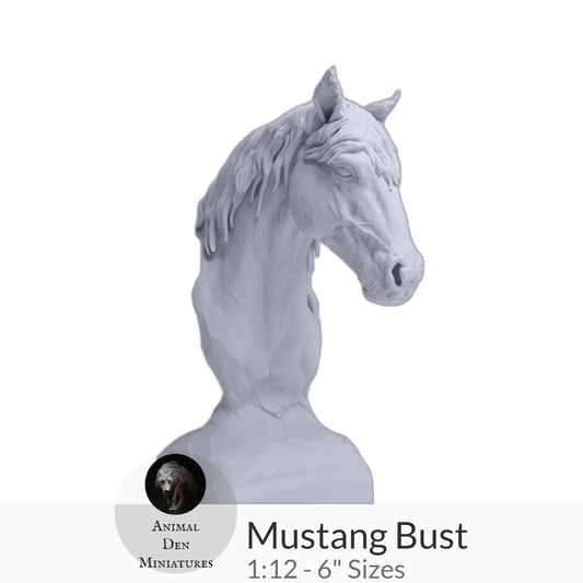 Mustang Horse Bust by Animal Den Miniatures – 25 mm, 4 in, 6 in Sizes miniature — handmade resin scale model by The Scale Grail