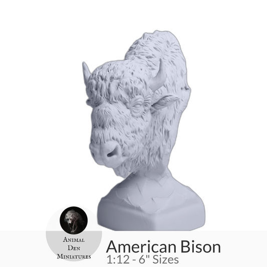American Bison Bust by Animal Den Miniatures – 25 mm, 4 in, 6 in Sizes miniature — handmade resin scale model by The Scale Grail