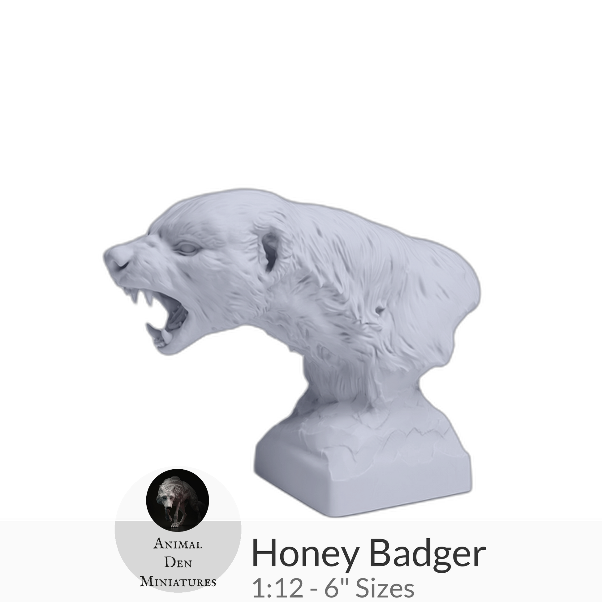 1:12 scale Honey Badger Bust by Animal Den Miniatures – 25 mm, 4 in, 6 in Sizes miniature — handmade resin scale model by The Scale Grail
