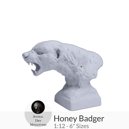 1:12 scale Honey Badger Bust by Animal Den Miniatures – 25 mm, 4 in, 6 in Sizes miniature — handmade resin scale model by The Scale Grail
