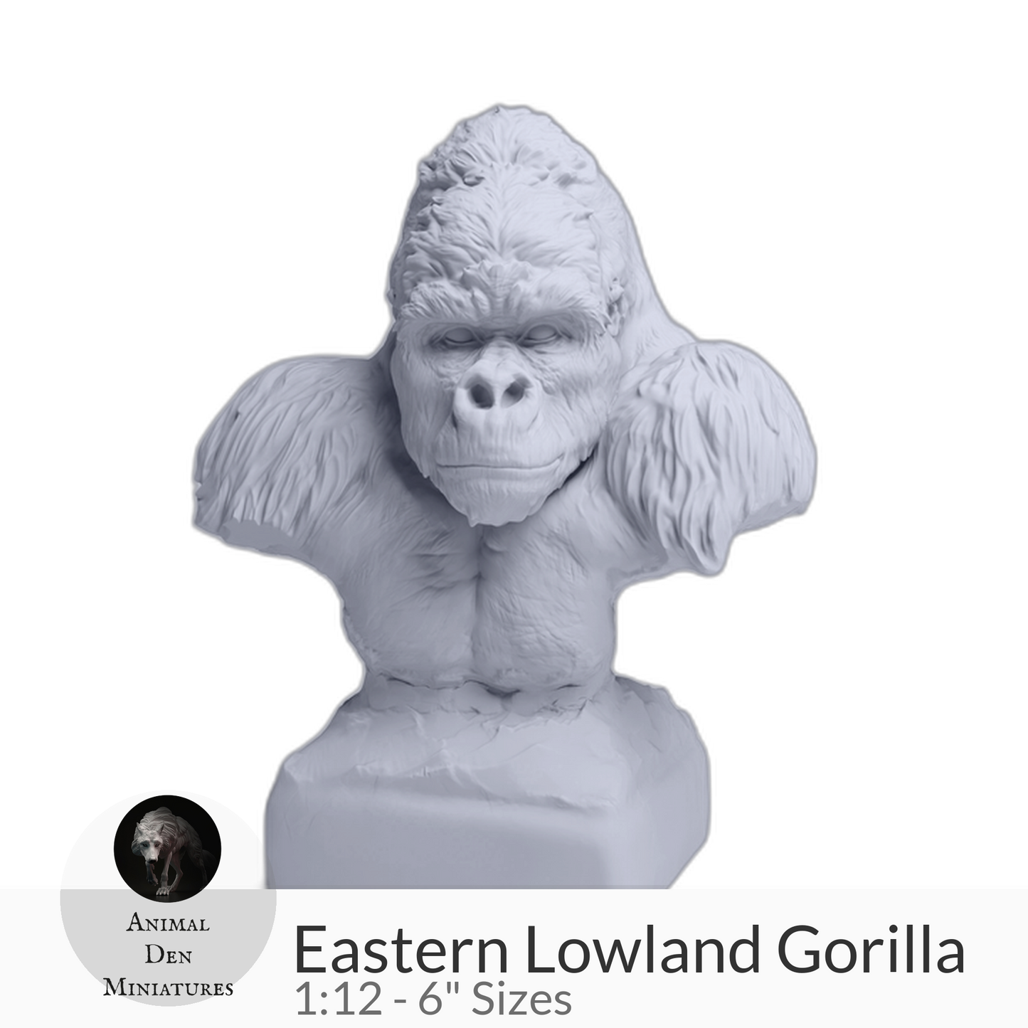 Eastern Lowland Gorilla silverback Bust by Animal Den Miniatures– 25 mm, 4 in, 6 in Sizes miniature — handmade resin scale model by The Scale Grail