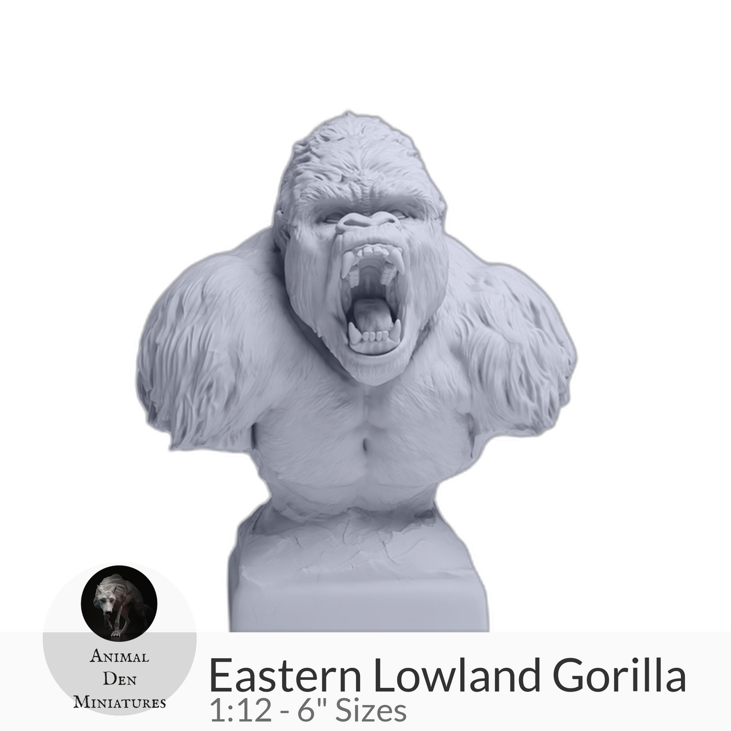 Eastern Lowland Gorilla Silverback Aggressive Bust by Animal Den Miniatures – 25 mm, 4 in, 6 in Sizes miniature — handmade resin scale model by The Scale Grail