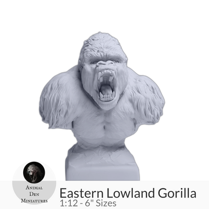 Eastern Lowland Gorilla Silverback Aggressive Bust by Animal Den Miniatures – 25 mm, 4 in, 6 in Sizes miniature — handmade resin scale model by The Scale Grail