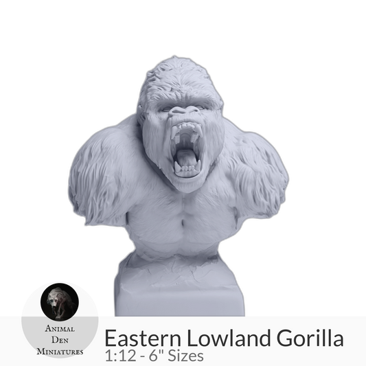 Eastern Lowland Gorilla Silverback Aggressive Bust by Animal Den Miniatures – 25 mm, 4 in, 6 in Sizes miniature — handmade resin scale model by The Scale Grail