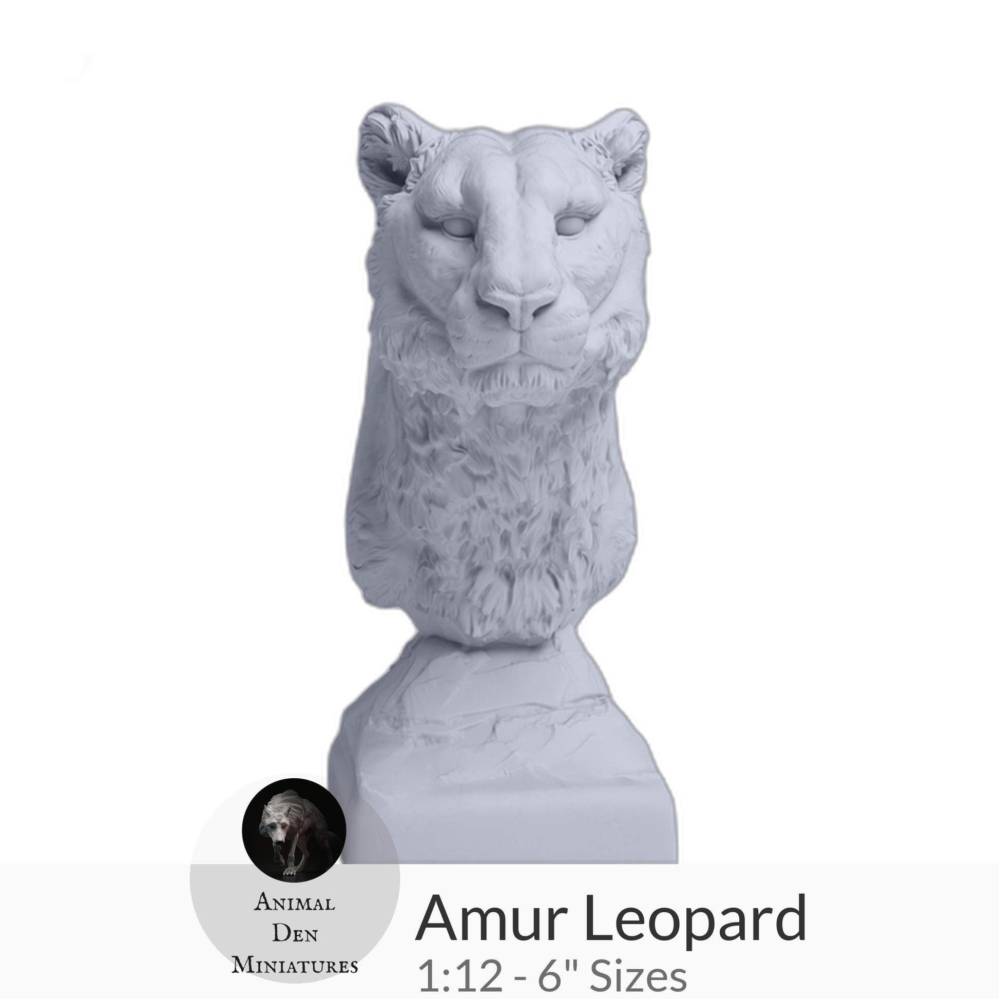 1:12 scale Amur Leopard Bust by Animal Den Miniatures - 25 mm, 4 in, 6 in Sizes miniature — handmade resin scale model by The Scale Grail