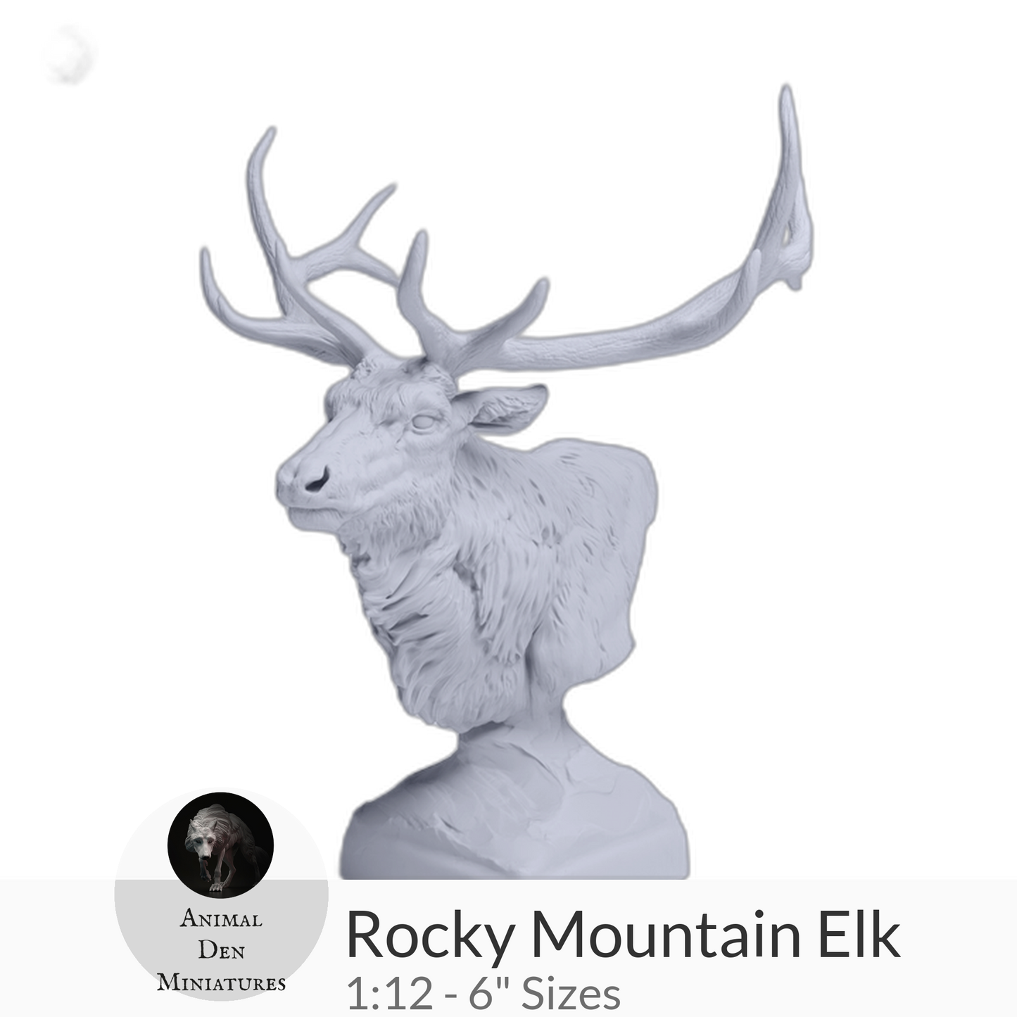1:12 scale Rocky Mountain Elk Bust by Animal Den Miniatures – 25 mm, 4 in, 6 in Sizes miniature — handmade resin scale model by The Scale Grail