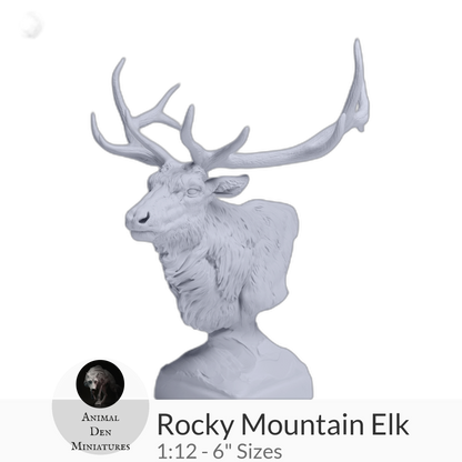 1:12 scale Rocky Mountain Elk Bust by Animal Den Miniatures – 25 mm, 4 in, 6 in Sizes miniature — handmade resin scale model by The Scale Grail