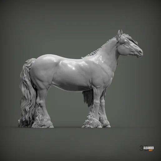 1:48 scale Gypsy Vanner Cob Horse  1:48 Scale | Alexander3dart miniature detail view — 3D printed resin