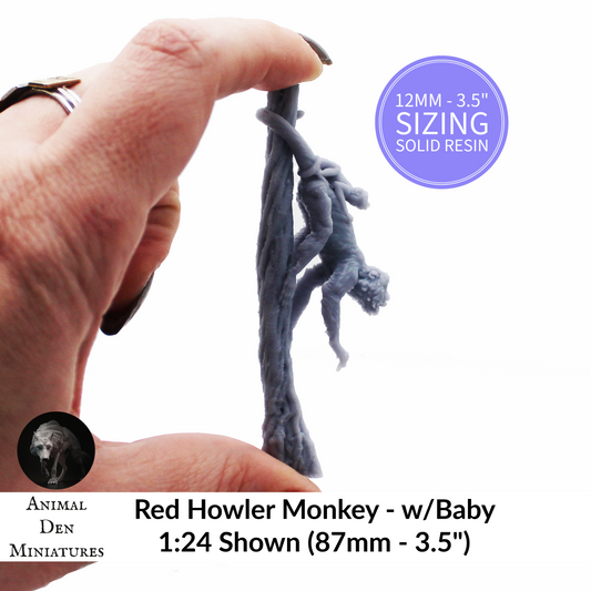 1:12 scale Red Howler Monkey with Baby Miniature by Animal Den Miniatures – 12MM to 3.5" Sizes miniature — handmade resin scale model by The Scale Grail