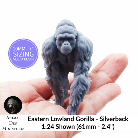 1:12 scale Grauers Gorilla - Walking Miniature by Animal Den Miniatures – 10mm to 7" Sizes miniature — handmade resin scale model by The Scale Grail