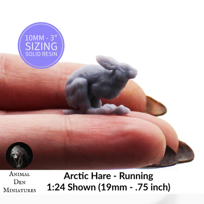 1:12 scale Arctic Hare - Running Miniature by Animal Den Miniatures – 10mm to 3" Sizes miniature — handmade resin scale model by The Scale Grail