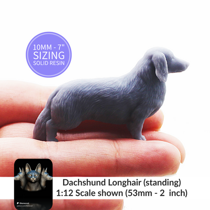 1:12 scale Dachshund Longhair Standing Miniature by Stereocat – 10mm to 7" Sizes miniature — handmade resin scale model by The Scale Grail
