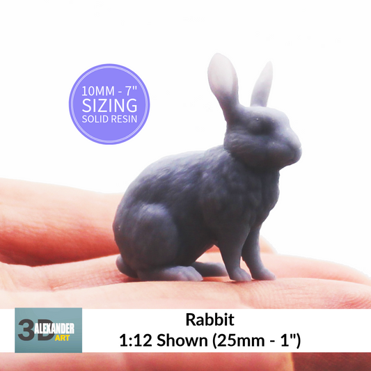 1:12 scale Rabbit Miniature Replica by Alexander3DArt - 10mm to 7" Sizes miniature — handmade resin scale model by The Scale Grail