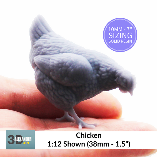 1:12 scale Chicken Miniature Replica Foraging Farm Animal by Alexander3DArt - 10mm to 7" Sizes miniature — handmade resin scale model by The Scale Grail