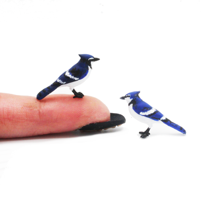 1:12 scale Blue Jay bird Figurines 1:12 Scale woodland garden Mini for Dollhouse, Diorama, Art Craft Supplies by The Scale Grail (2 birds) miniature — handmade resin scale model by The Scale Grail