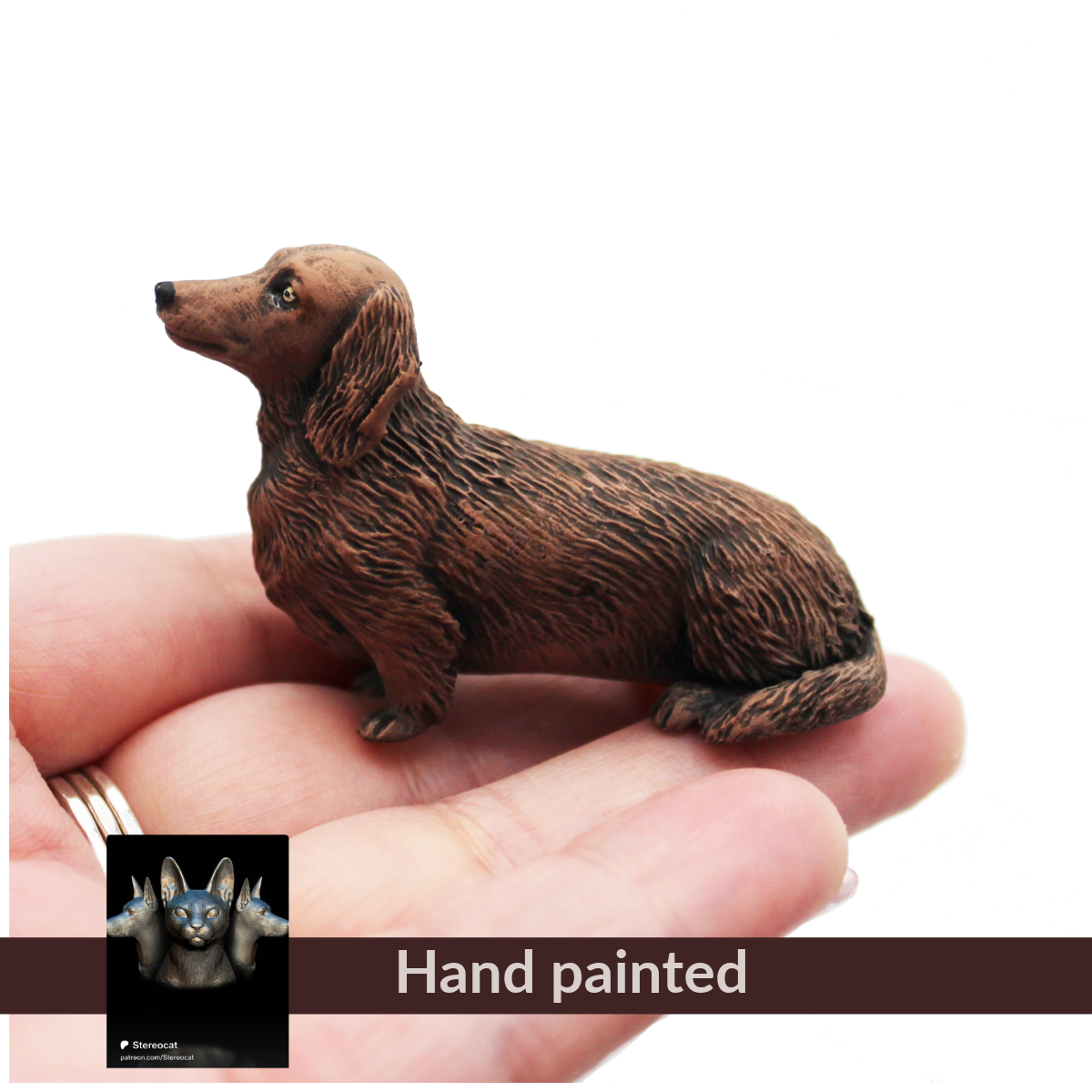 1:12 scale Dachshund Long Hair - 1:12 Scale miniature dog for dollhouse, diorama by Stereocat (1 dog) miniature detail view — 3D printed resin