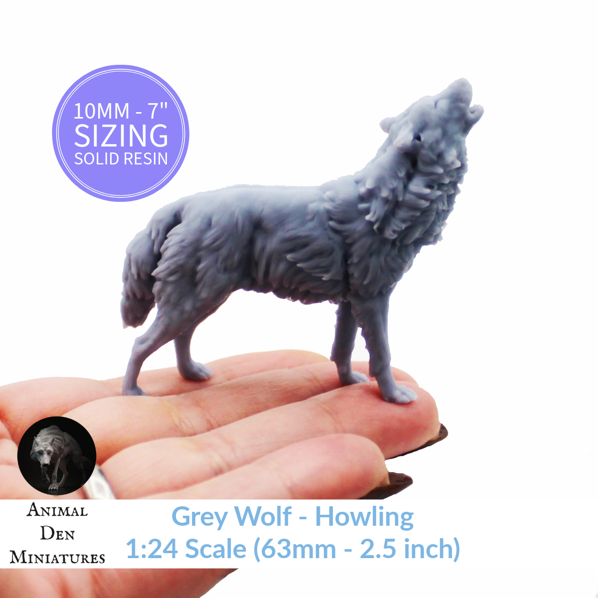 1:12 scale Gray Wolf Howling Miniature | Canis lupus Replica by Animal Den Miniatures – 10mm to 7" Sizes miniature — handmade resin scale model by The Scale Grail
