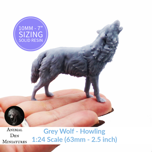 1:12 scale Gray Wolf Howling Miniature | Canis lupus Replica by Animal Den Miniatures – 10mm to 7" Sizes miniature — handmade resin scale model by The Scale Grail