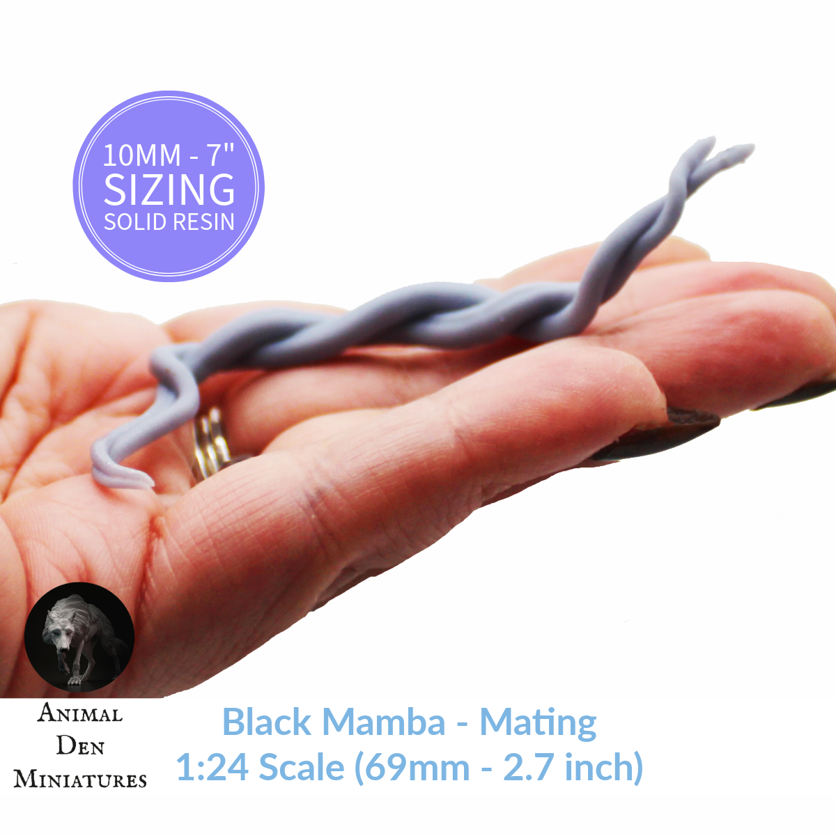 1:12 scale Black Mamba Mating Miniature | Dendroaspis polylepis Replica by Animal Den Miniatures – 10mm to 7" Sizes miniature — handmade resin scale model by The Scale Grail