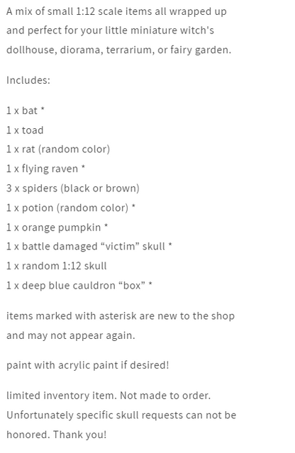 Halloween Gift Box - 1:12 Scale Twelve small variety items for your mini witch scenes