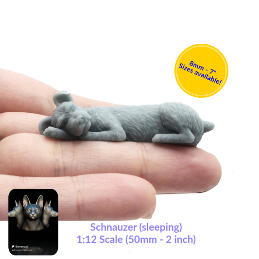Schnauzer (sleeping) - Scale miniature dog for dollhouse, diorama by Stereocat (1 dog)