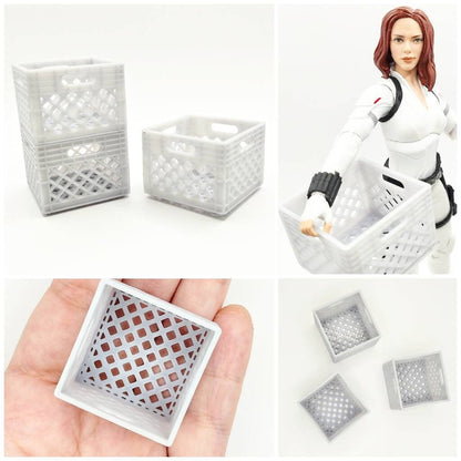 Stacking Record Crate / Milk Crates 1:12 Scale for Dollhouse, Action Figures, Miniature Scenery - Set of 3