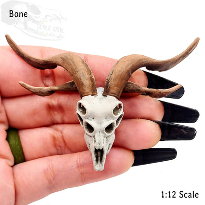 Demon Goat Skull - 1:12 scale miniature cranium size for occult diorama, dollhouse, arts and crafts, horror curiosities oddities (1 skull)