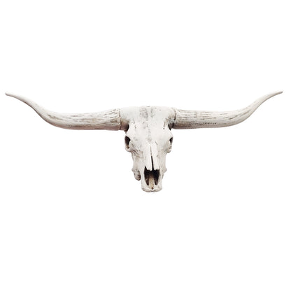 Texas Longhorn skull replica, 1:12 scale, bone hand-painted finish, 132mm horn span