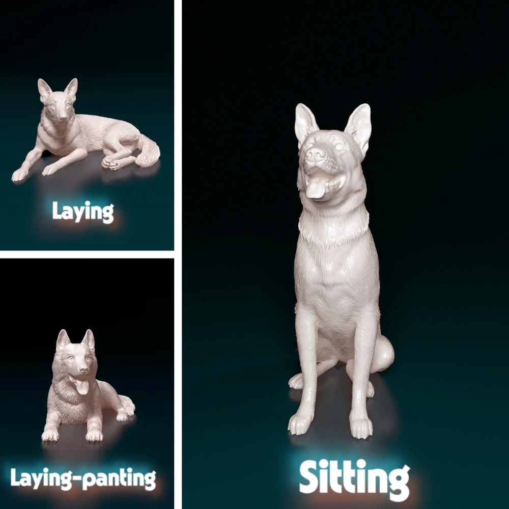 German Shepherd - 1:24 Scale miniature dog for dollhouse, diorama by Stereocat (1 dog)